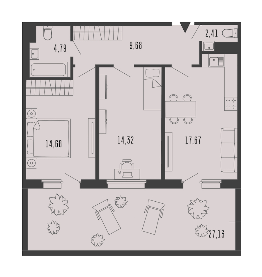 2-комнатная квартира 71.69 м², 1/5 эт., Комплекс апартаментов «Bereg. Курортный»